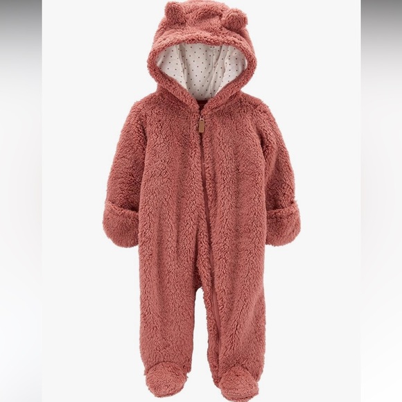 Carter's Other - Carter’s 3 Month Pink Bear Baby Sherpa Bunting Fold Over Mits Zip Up